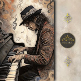 Aging Pianist With Swirling Notes Decoupage 薄葉紙