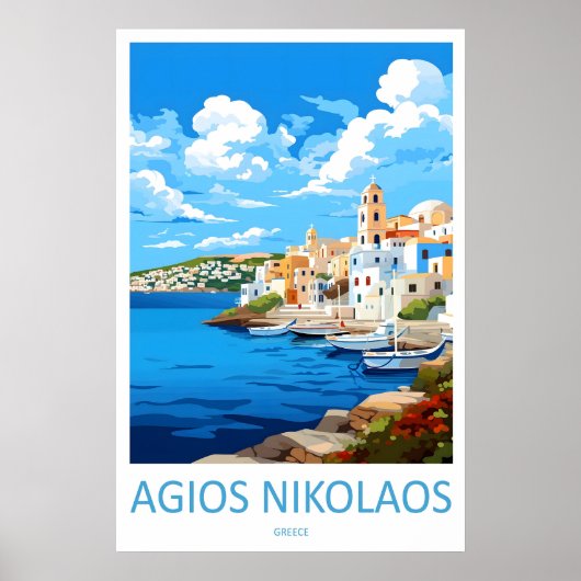 Agios Nikolaos Vintage Travel Poster Ski National ポスター (正面)