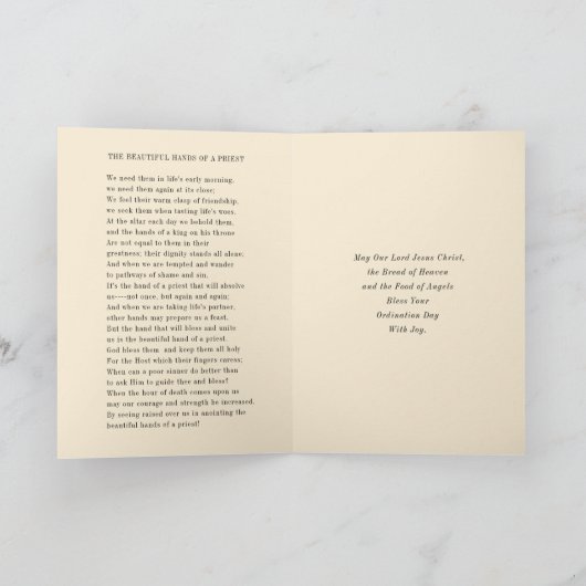Agnus Dei Eucharist Priest Ordination Blessing カード (内部)
