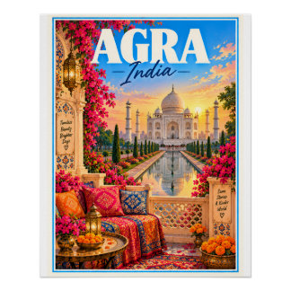 Agra India Taj Mahal Travel Poster | Colorful Indi ポスター