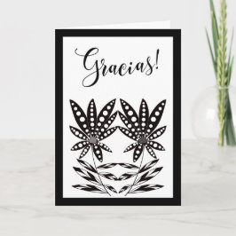 Agradecimiento Floral en Blanco y Negro – Gracias カード