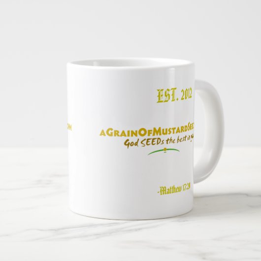 Agrainofmustardseed.com EST 2012 ジャンボコーヒーマグカップ (正面右)