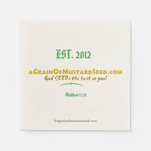 Agrainofmustardseed.com EST 2012 スタンダードカクテルナプキン (正面)