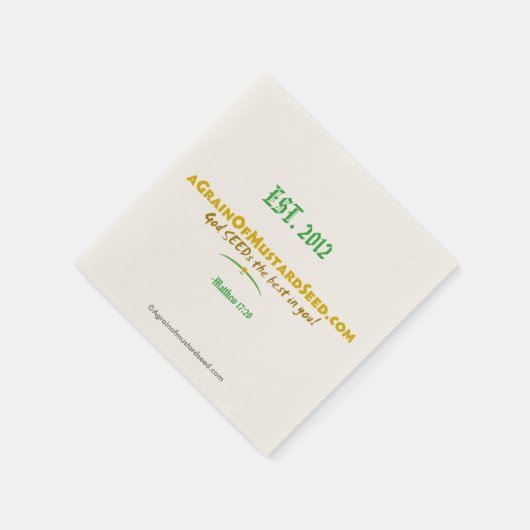 Agrainofmustardseed.com EST 2012 スタンダードカクテルナプキン (角)