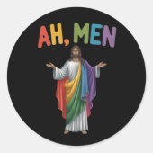 AhメンズおもしろいLGBTゲイプライドイエスレインボー国旗 ラウンドシール (正面)