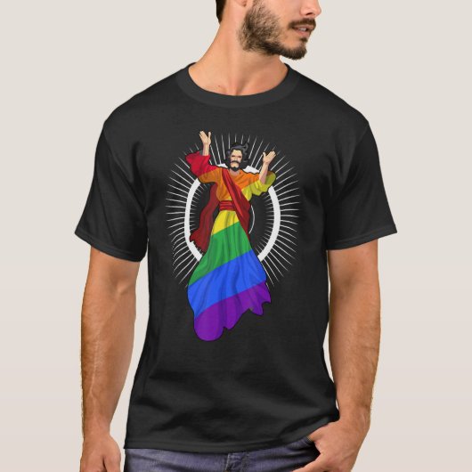 AhメンズおもしろいLGBTゲイプライドイエスレインボー国旗Chr Tシャツ (正面)