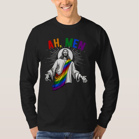 Ahメンズlgbtゲイプライドイエズレインボーフラッグクリスティア Tシャツ (正面)