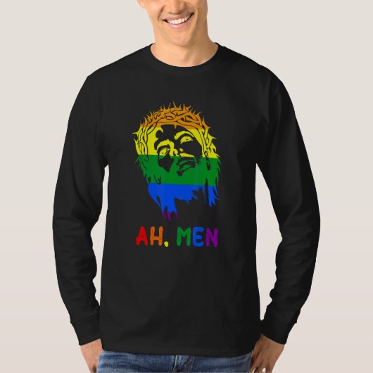 AhメンレインボーLGBTQプライド国旗ゲイイエズクリスティア Tシャツ (正面)
