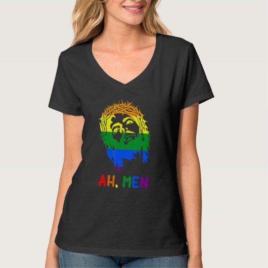 AhメンレインボーLGBTQプライド国旗ゲイイエズクリスティア Tシャツ (正面)