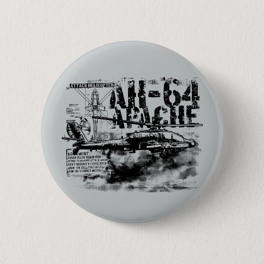 AH-64 Apacheラウンドボタン 缶バッジ (正面)