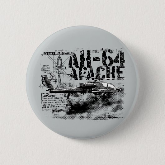 AH-64 Apacheラウンドボタン 缶バッジ (正面)