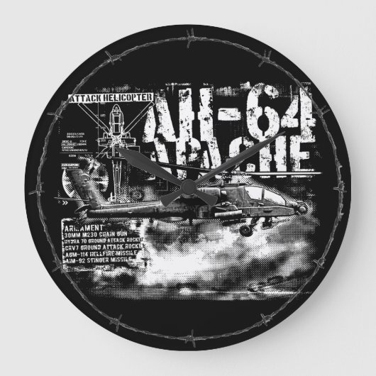 AH-64 Apache丸（大）壁時計 ラージ壁時計 (正面)