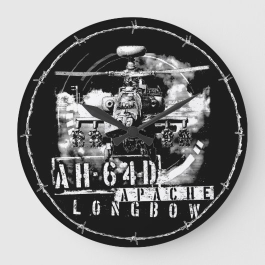 AH-64D Apacheロングボウ ラージ壁時計 (正面)