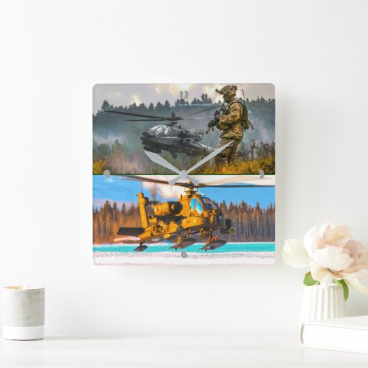 AH-64E APACHE GUARDIAN スクエア壁時計 (ホーム)