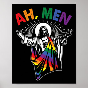 Ah Men おもしろい LGBTゲイプライドイエスレインボー国旗Chr ポスター