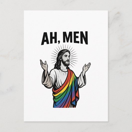Ah Men おもしろい LGBTゲイプライドイエスレインボー シーズンポストカード (正面)