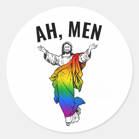 Ah Men - Funny Jesus Meme ラウンドシール (正面)