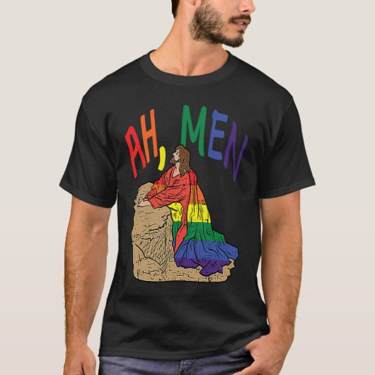 Ah Men  LGBT Gay Pride Jesus Prayer Rainbow Flag Tシャツ (正面)