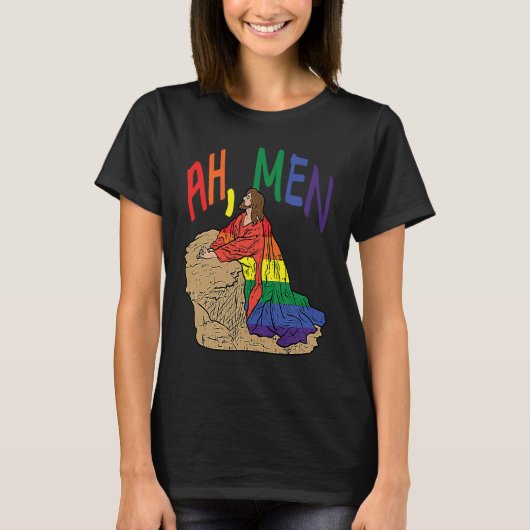 Ah Men  LGBT Gay Pride Jesus Prayer Rainbow Flag Tシャツ (正面)