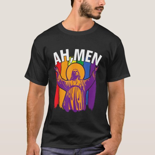 Ah Men  LGBT Gay Pride Jesus Rainbow Flag Christia Tシャツ (正面)