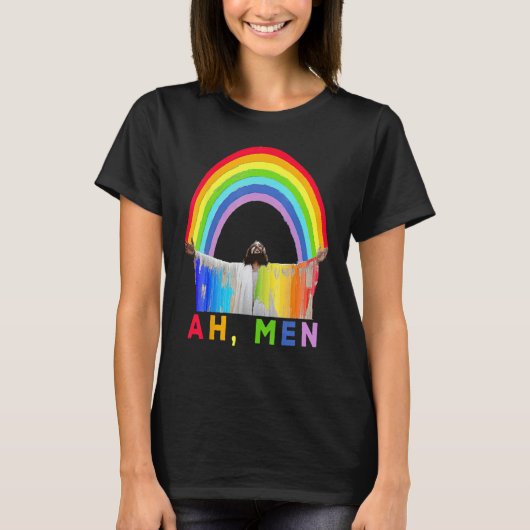 Ah Men Rainbow Gay Jesus Christian Gay Rights Gay Tシャツ (正面)
