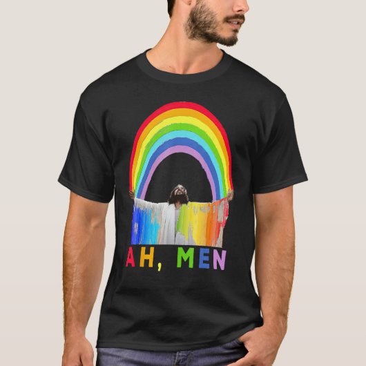 Ah Men Rainbow Gay Jesus Christian Gay Rights Gay  Tシャツ (正面)
