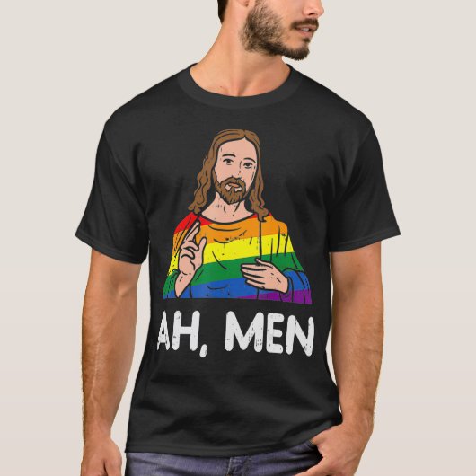 Ah Men Rainbow Gay Jesus Christian LGBT Pride Flag Tシャツ (正面)