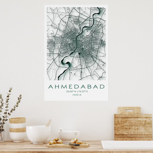 Ahmedabad Map Poster | Gujarat | India ポスター (キッチン)