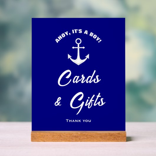 Ahoyその少年の青い赤ちゃんシャワーカード&ギフトサイン アクリルサイン (ニュートラル)