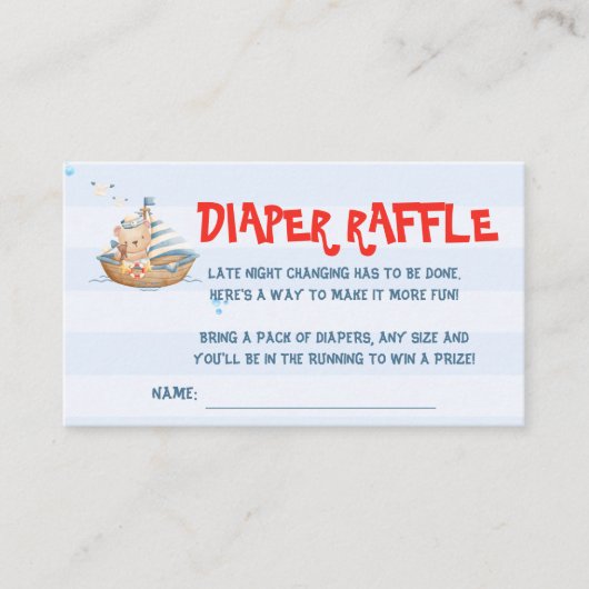 Ahoyその男の子の赤ちゃんシャワーおむつラッフル エンクロージャーカード (正面)
