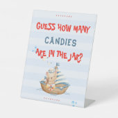 Ahoyその男の子の赤ん坊シャワーは、キャンディの数を推測 台座サイン (正面)