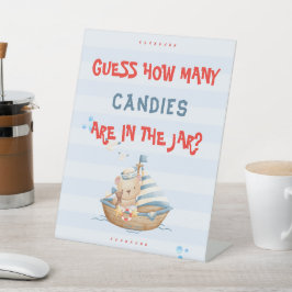 Ahoyその男の子の赤ん坊シャワーは、キャンディの数を推測 台座サイン