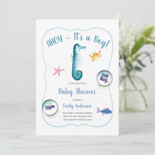 AHOYその男の赤ちゃんシャワー招待状海シーホース 招待状 (スタンド正面)