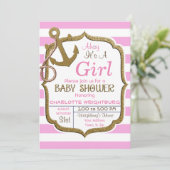 Ahoyそれは女の子の航海のなテーマのベビーの招待状です 招待状 (スタンド正面)