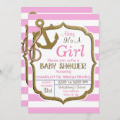 Ahoyそれは女の子の航海のなテーマのベビーの招待状です 招待状 (正面/裏面)