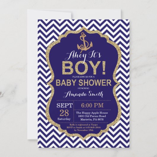 Ahoyそれは男の子です! 航海のなベビーシャワーの招待状 招待状 (正面)