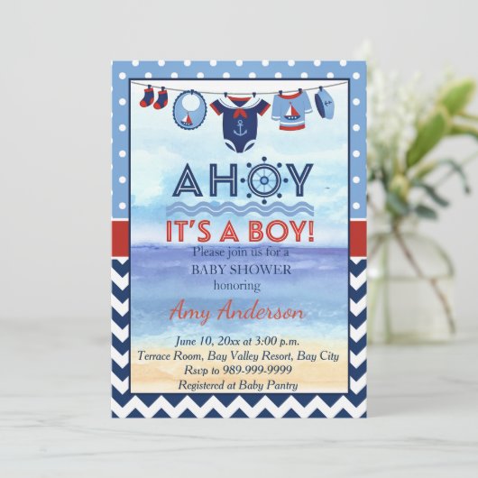 Ahoyそれは男の子のベビーシャワーの招待状です 招待状 (スタンド正面)