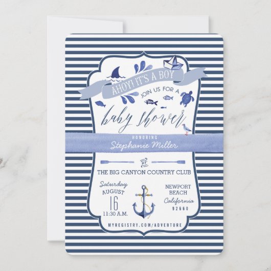 Ahoyそれは男の子の航海のなベビーシャワー招待状です 招待状 (正面)