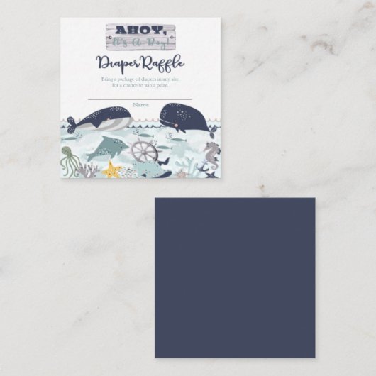 Ahoyそれは男の子の赤ちゃんシャワーおむつラッフルだ エンクロージャーカード (正面/裏面)