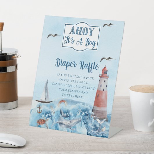 Ahoyそれは男の子の赤ちゃんシャワーおむつラッフルだ 台座サイン (インサイチュ)