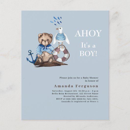 Ahoyそれは男の子テディのセーラーバジェット赤ちゃんシャワー (正面)