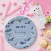 AHOYボーイブルーホエールベイビーシャワー ペーパープレート (パーティー)