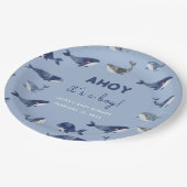 AHOYボーイブルーホエールベイビーシャワー ペーパープレート (アングル)