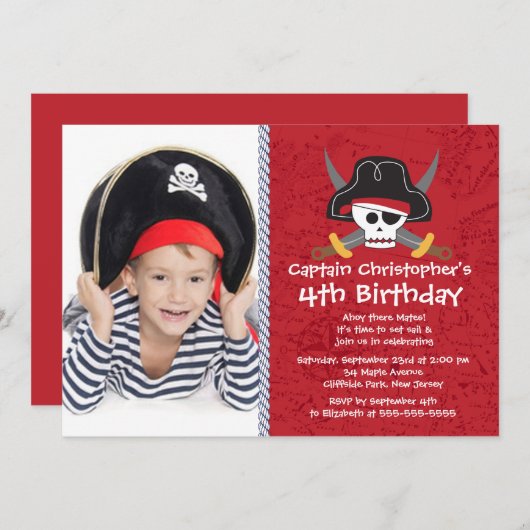 Ahoy仲間の写真の海賊バースデーパーティ招待状 招待状 (正面/裏面)