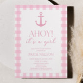 Ahoy女の子ピンクの赤エレガントちゃん航海のシャワー 招待状