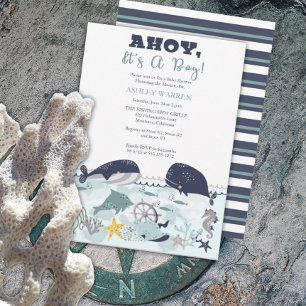 Ahoy海の下の男の子の赤ちゃんシャワーInvitati 招待状