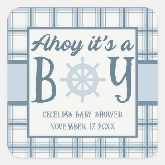 Ahoy男の子の赤ん航海のだシャワー スクエアシール (正面)