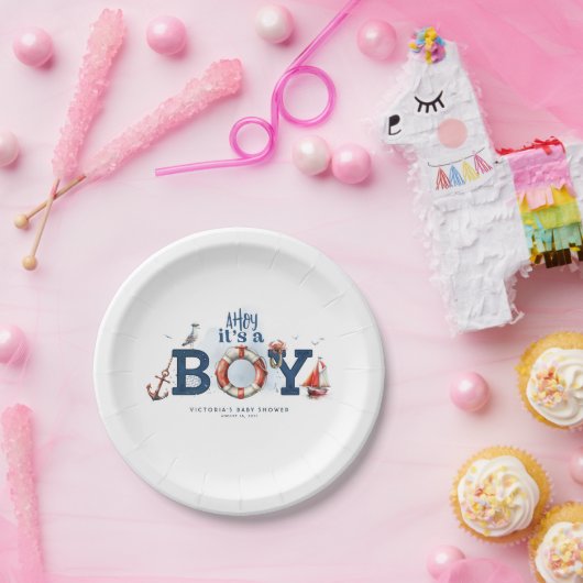 Ahoy男の子の赤ん航海のだシャワー ペーパープレート (パーティー)