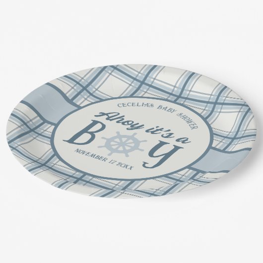 Ahoy男の子の赤ん航海のだシャワー ペーパープレート (アングル)