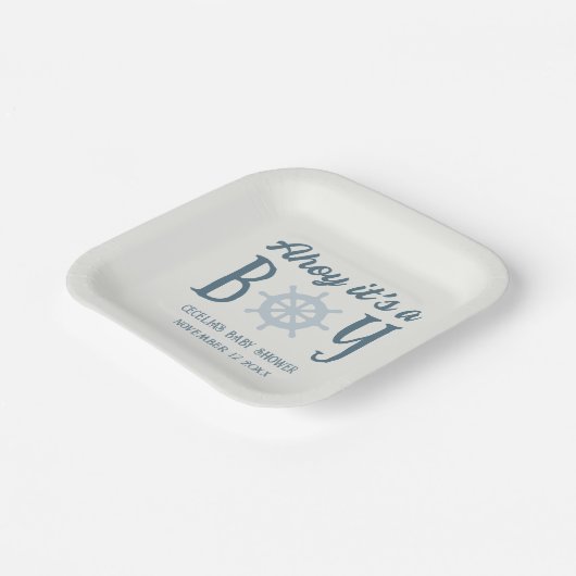 Ahoy男の子の赤ん航海のだシャワー ペーパープレート (傾斜あり)